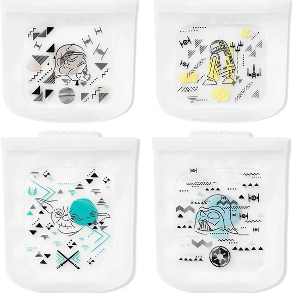 NEW Star Wars Pyrex 4pc Platinum Silicone 4-Pc Storage Bags - Picture 2 of 8